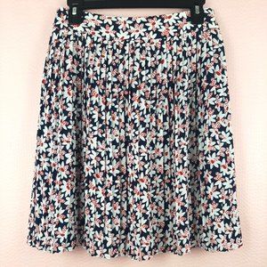 J Crew Skirt Navy Red White Daisies Pleated Lined Zip Closure Size 6